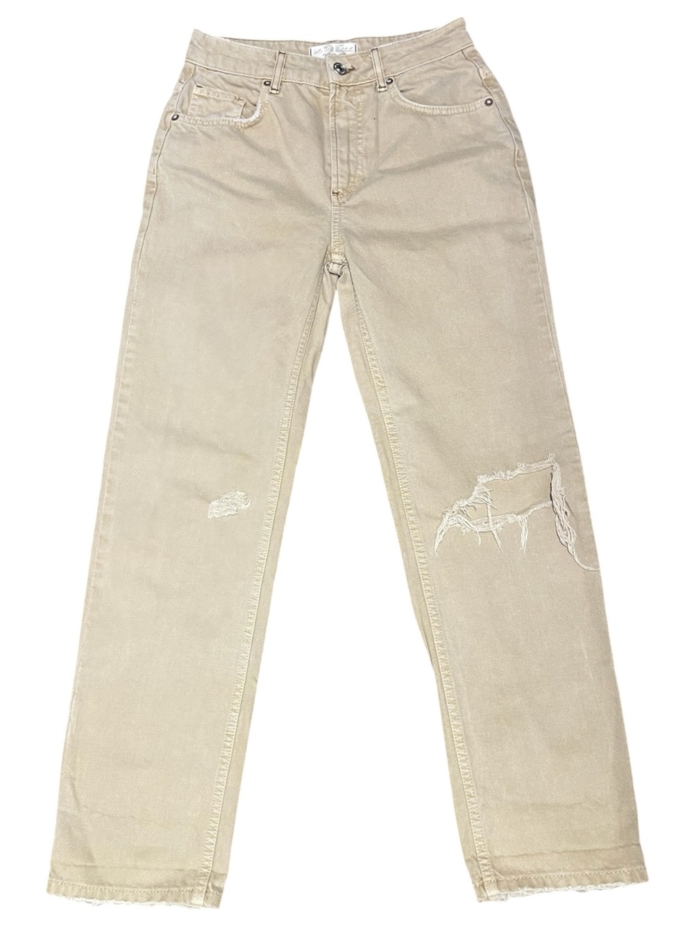 Free People Straight-Leg Distressed Khaki Jeans
